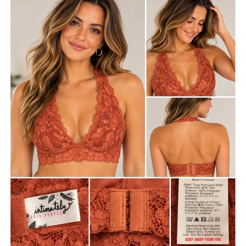 Intimately Free People Adella Lace Halter Bralette Terracotta Orange Small